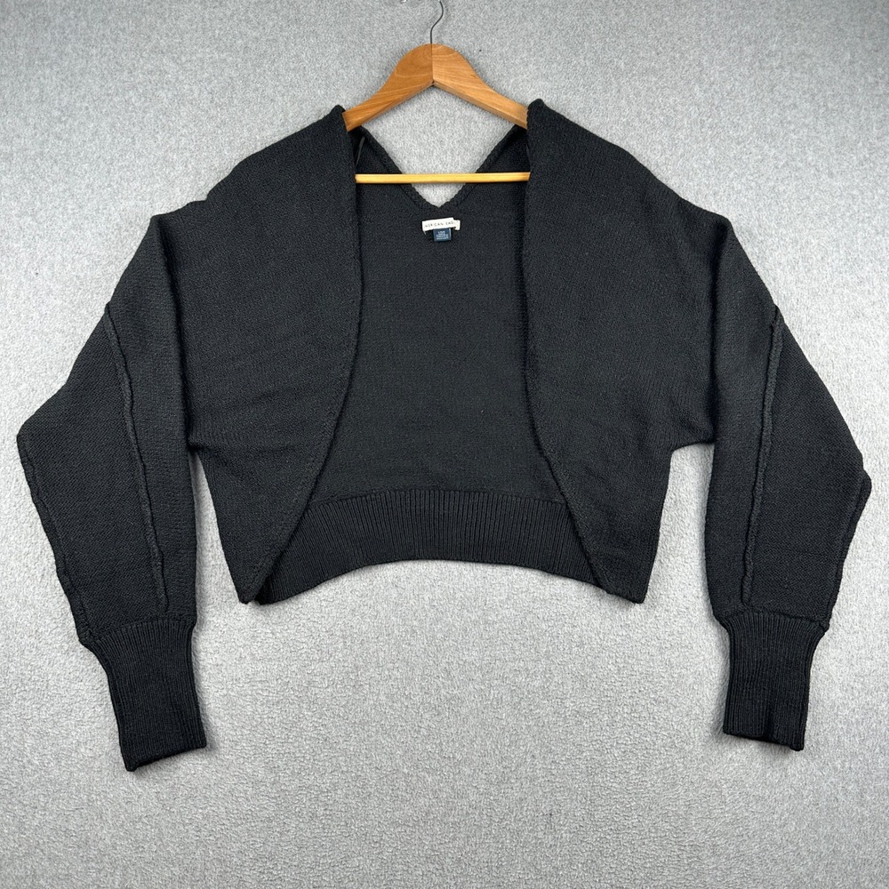 American Eagle Cardigan Womens L Shrug Black Cropped Knit Open Front Sweater